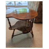 Antique Wooden Drop-Leaf Accent Table With Drawer & Lower Shelf