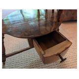 Antique Wooden Drop-Leaf Accent Table With Drawer & Lower Shelf