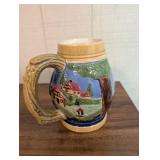 Hand-Painted Ceramic Beer Stein Mug With Figural Handle