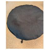 Vintage Round Upholstered Stool With Turned Wood Legs
