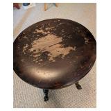 Vintage Round Upholstered Stool With Turned Wood Legs