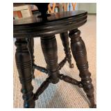 Vintage Round Upholstered Stool With Turned Wood Legs
