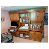 Wood Office Wall Unit With Desk, Shelves & Cabinets