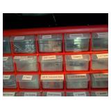 Red Hardware Organizer With Assorted Fasteners