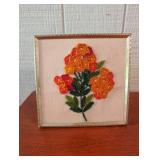 Framed Floral Embroidery Wall Art With Easel Back