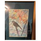 Signed Bird Print in Wood Frame