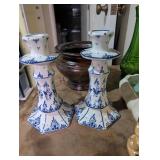 Mixed Lot of Delft Candlesticks, Japan Vase & Pottery Decor (Lot of 8)