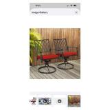 NUU GARDEN E-coating Metal Outdoor Swivel Chair with Red Cushion - Set of 2