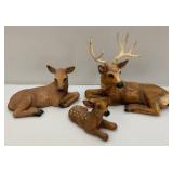 Vintage Deer Family Figurines Made In The USA 1= 10" x 11" 1=5 3/4" x 9 1/2" 1= 4 1/2" x 6 1/2" (Ear Repaired)