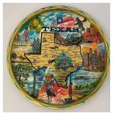 Vintage Tin TEXAS "The Lone Star State" Souvenir Tray Or Wall plaque & 6 Coasters In original Packaging