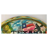 Vintage Tin TEXAS "The Lone Star State" Souvenir Tray Or Wall plaque & 6 Coasters In original Packaging