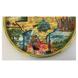 Vintage Tin TEXAS "The Lone Star State" Souvenir Tray Or Wall plaque & 6 Coasters In original Packaging