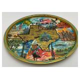 Vintage Tin TEXAS "The Lone Star State" Souvenir Tray Or Wall plaque & 6 Coasters In original Packaging