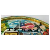 Vintage Tin TEXAS "The Lone Star State" Souvenir Tray Or Wall plaque & 6 Coasters In original Packaging