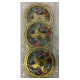 Vintage Tin TEXAS "The Lone Star State" Souvenir Tray Or Wall plaque & 6 Coasters In original Packaging