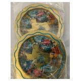 Vintage Tin TEXAS "The Lone Star State" Souvenir Tray Or Wall plaque & 6 Coasters In original Packaging