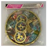 Vintage Tin TEXAS "The Lone Star State" Souvenir Tray Or Wall plaque & 6 Coasters In original Packaging
