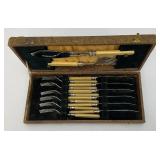 Vintage Epns Engraved Fish Flatware Set Of 6 With Fuax Bone handles (Cracks Present In Handles) In Original Case