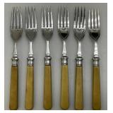 Vintage Epns Engraved Fish Flatware Set Of 6 With Fuax Bone handles (Cracks Present In Handles) In Original Case