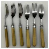 Vintage Epns Engraved Fish Flatware Set Of 6 With Fuax Bone handles (Cracks Present In Handles) In Original Case