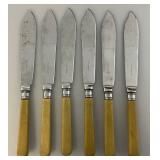 Vintage Epns Engraved Fish Flatware Set Of 6 With Fuax Bone handles (Cracks Present In Handles) In Original Case