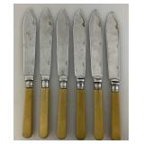 Vintage Epns Engraved Fish Flatware Set Of 6 With Fuax Bone handles (Cracks Present In Handles) In Original Case