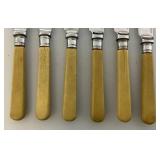 Vintage Epns Engraved Fish Flatware Set Of 6 With Fuax Bone handles (Cracks Present In Handles) In Original Case