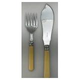 Vintage Epns Engraved Fish Flatware Set Of 6 With Fuax Bone handles (Cracks Present In Handles) In Original Case