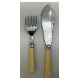 Vintage Epns Engraved Fish Flatware Set Of 6 With Fuax Bone handles (Cracks Present In Handles) In Original Case