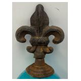 Antique Cast Iron Fleur De Lis Lightning Rod/ Yard Art With 3 1/2" Blue Glass Ball