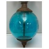 Antique Cast Iron Fleur De Lis Lightning Rod/ Yard Art With 3 1/2" Blue Glass Ball
