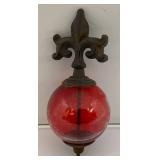Antique Cast Iron Fleur De Lis Lightning Rod/ Yard Art With 3 1/2" Red Glass Ball