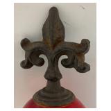 Antique Cast Iron Fleur De Lis Lightning Rod/ Yard Art With 3 1/2" Red Glass Ball