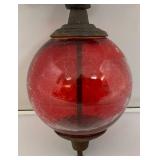 Antique Cast Iron Fleur De Lis Lightning Rod/ Yard Art With 3 1/2" Red Glass Ball