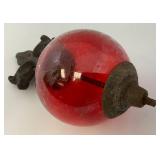 Antique Cast Iron Fleur De Lis Lightning Rod/ Yard Art With 3 1/2" Red Glass Ball