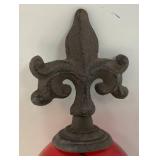 Antique Cast Iron Fleur De Lis Lightning Rod/ Yard Art With 3 1/2" Red Glass Ball