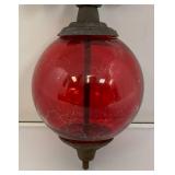 Antique Cast Iron Fleur De Lis Lightning Rod/ Yard Art With 3 1/2" Red Glass Ball