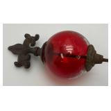 Antique Cast Iron Fleur De Lis Lightning Rod/ Yard Art With 3 1/2" Red Glass Ball