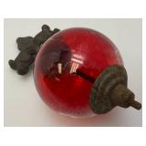 Antique Cast Iron Fleur De Lis Lightning Rod/ Yard Art With 3 1/2" Red Glass Ball