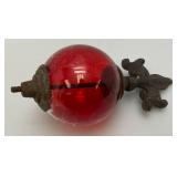 Antique Cast Iron Fleur De Lis Lightning Rod/ Yard Art With 3 1/2" Red Glass Ball