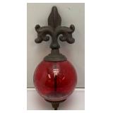 Antique Cast Iron Fleur De Lis Lightning Rod/ Yard Art With 3 1/2" Red Glass Ball
