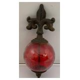 Antique Cast Iron Fleur De Lis Lightning Rod/ Yard Art With 3 1/2" Red Glass Ball
