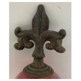 Antique Cast Iron Fleur De Lis Lightning Rod/ Yard Art With 3 1/2" Red Glass Ball