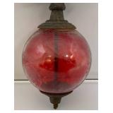 Antique Cast Iron Fleur De Lis Lightning Rod/ Yard Art With 3 1/2" Red Glass Ball