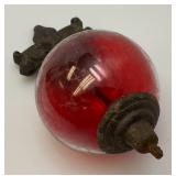 Antique Cast Iron Fleur De Lis Lightning Rod/ Yard Art With 3 1/2" Red Glass Ball