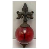 Antique Cast Iron Fleur De Lis Lightning Rod/ Yard Art With 3 1/2" Red Glass Ball