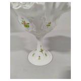 Fenton "Violets in the Snow" Spanish Lace Hand Painted Silver Crest Compote