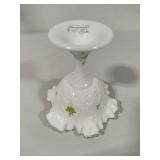 Fenton "Violets in the Snow" Spanish Lace Hand Painted Silver Crest Compote