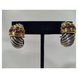 David Yurman Sterling Silver/14K Gold & Amethyst Stone Earrings