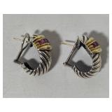 David Yurman Sterling Silver/14K Gold & Amethyst Stone Earrings